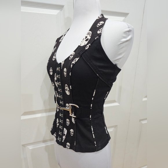~SOLD~ Hot Topic Vintage Rare Tripp Royal Bones Black White Skull Corset Top - Picture 6 of 8